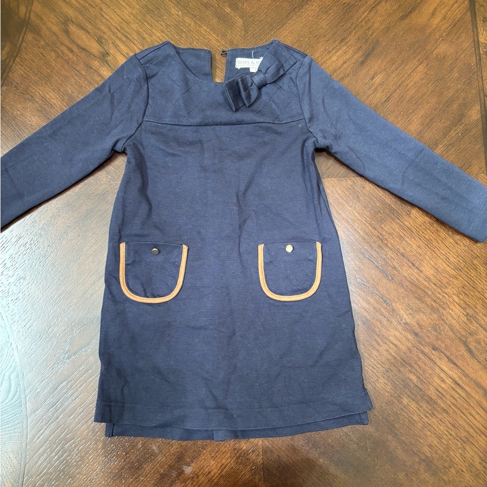 Stylish Kids Dress in Navy with Tan Details